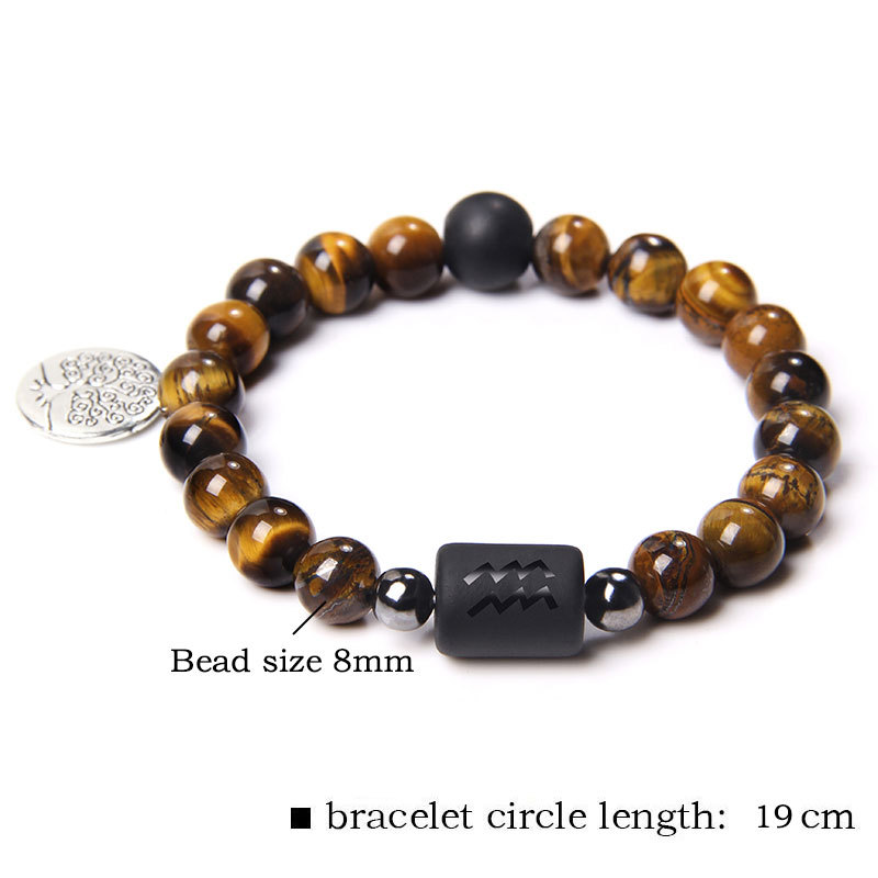 Twelve Constellation Tree of Life Black Gallstone Bracelet