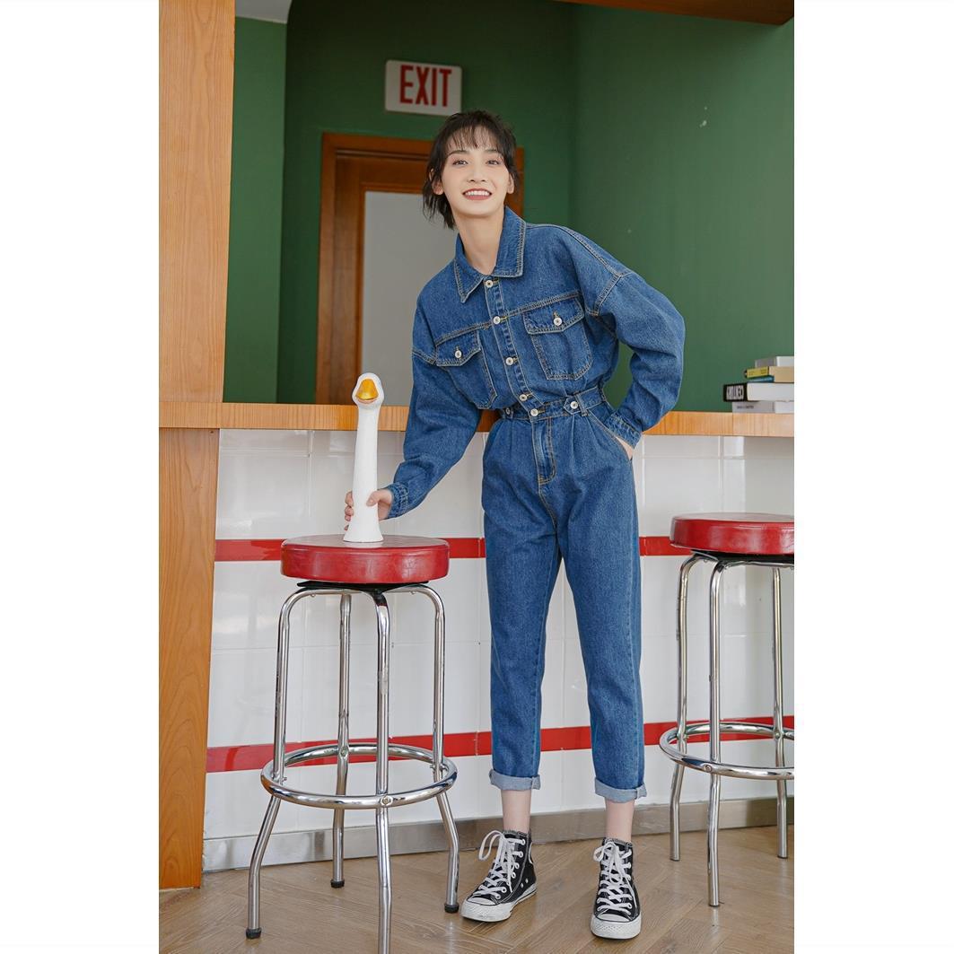 Spring and Autumn High Waist Slimming Denim Jumpsuit Women