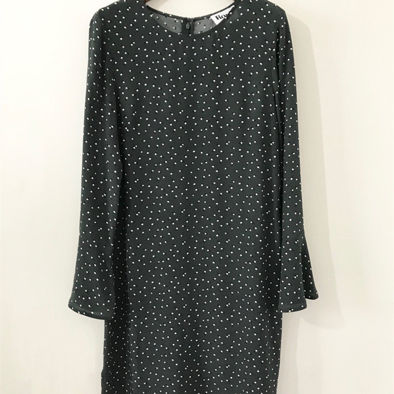 Dot Flared Sleeve Dress Is Thin, Small Polka Dot Round Neck Dress