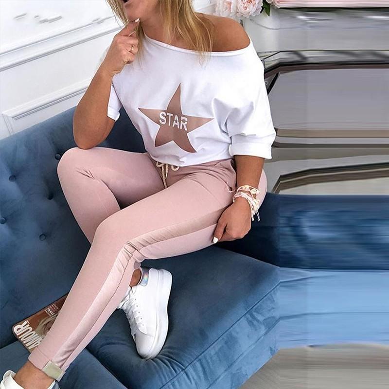 Star Lettering Printed Casual Suit Lady