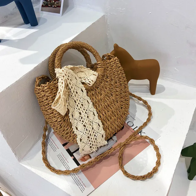Fashion Western Lace Bow Straw Bag Khaki - Shop at LoveMi