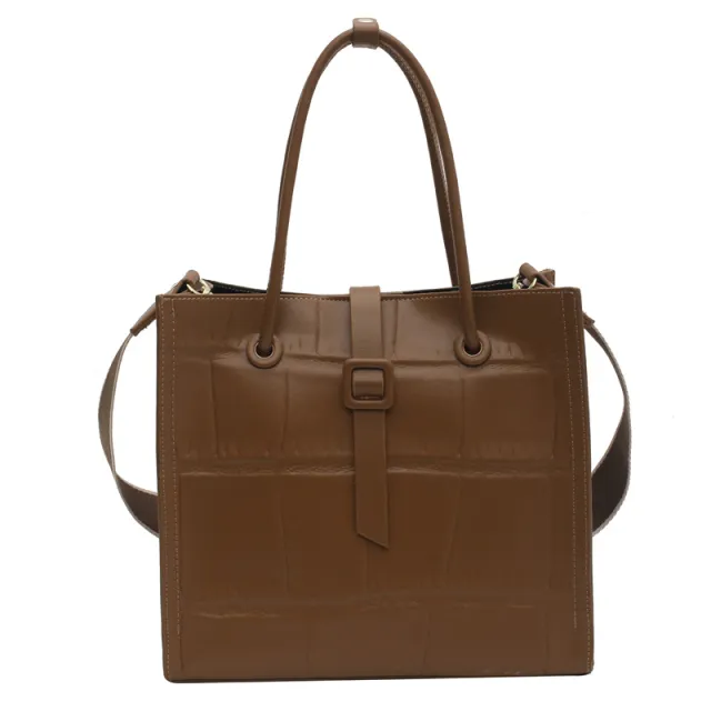 Pu Texture Portable Simple Large Capacity Tote Bag Coffee - Shop at LoveMi