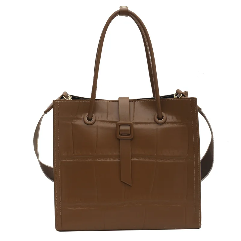 Pu Texture Portable Simple Large Capacity Tote Bag - Coffee