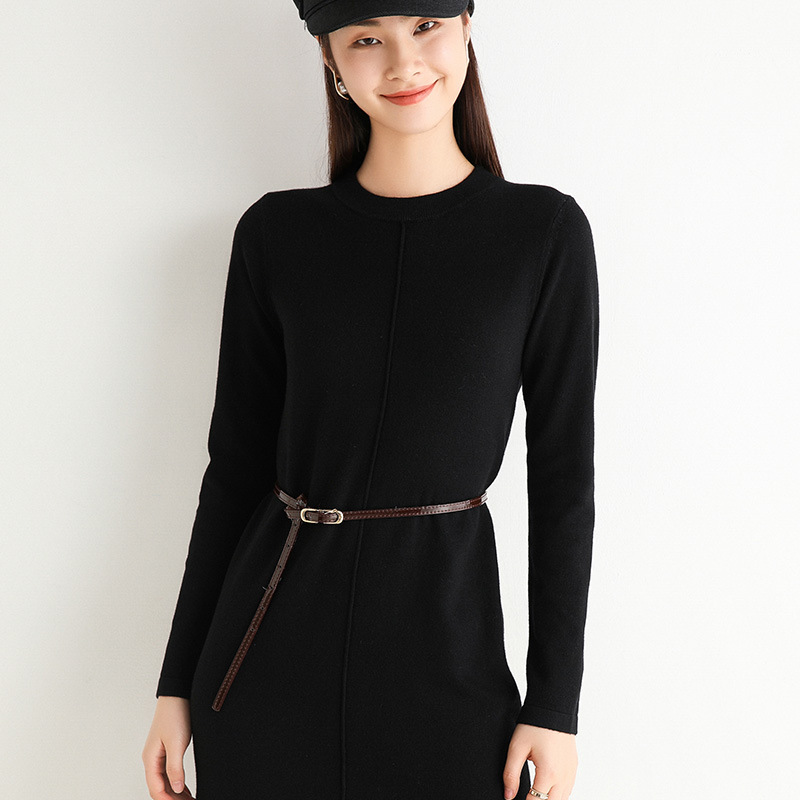 Mid-length Split Sweater Dress Women Half High Collar