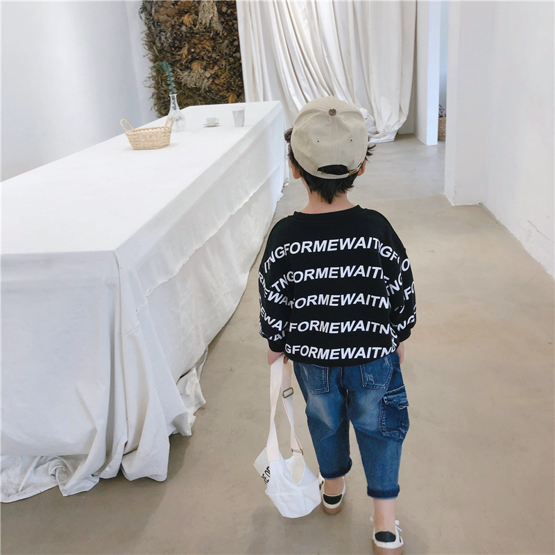 Spring  Children's Sweater Boy Round Neck Letter T-Shirt Baby Pullover Top Tidetion