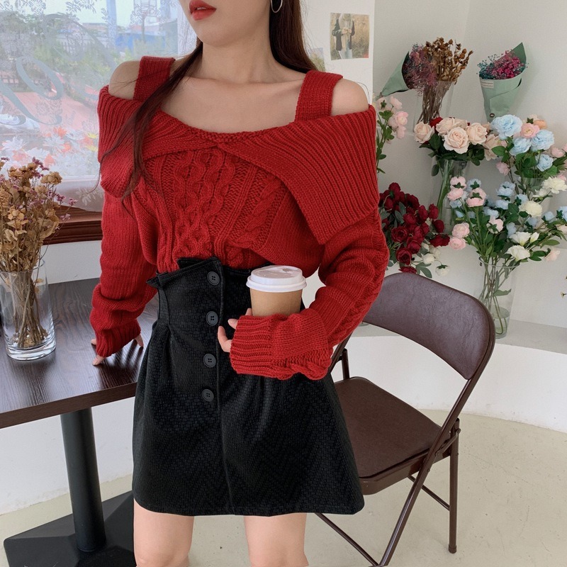 Title 5, Knit Sweater Irregular Leather Skirt Two Piece ...