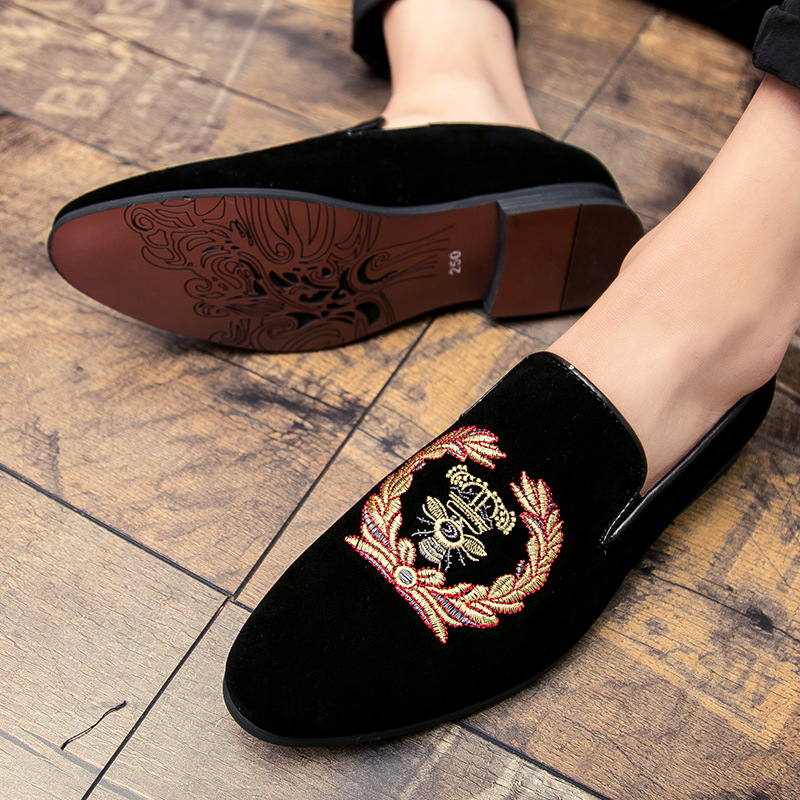 Embroidered Men's Single Shoe Cover Foot Lazy Breathable All-match Small Leather Shoes