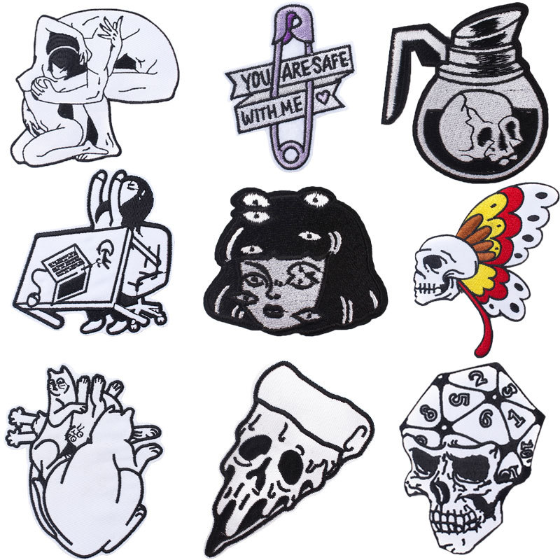 Black and White Punk Embroidery Cloth Stickers Computer Embroidery Clothing… — image 1