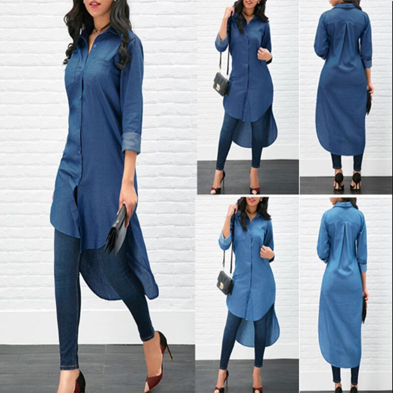 Lapel Long Sleeve Front Short Back Long Shirt