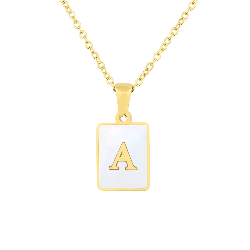Stainless Steel Square Shell 26 Letters Necklace