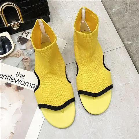 Stretch Cloth Flip Flops High top Sandals And Long Boots Yellow - Shop at LoveMi