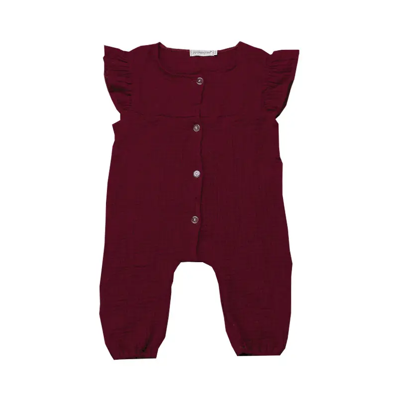 Girls' Cotton Jumpsuit with Ruffle Sleeves and Button Front