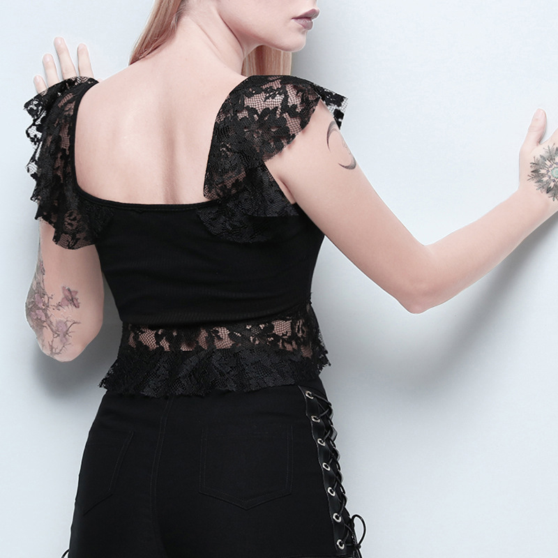 Cut Out Lace Open Waist One Shoulder Top