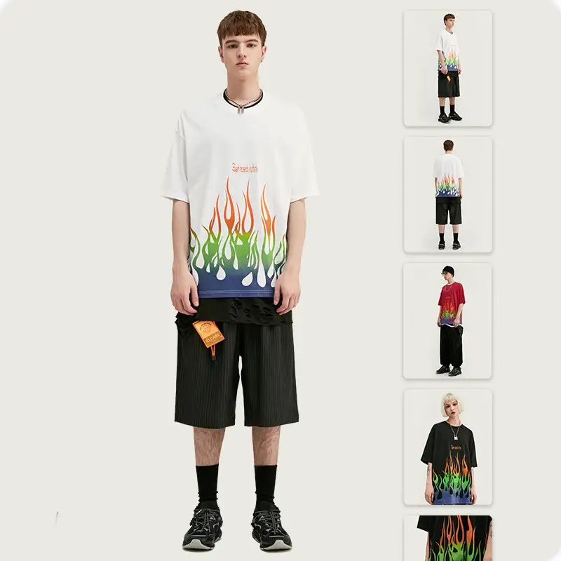 Men's Spring And Summer New Personality Flame Printing Men's Short-Sleeved T-Shir