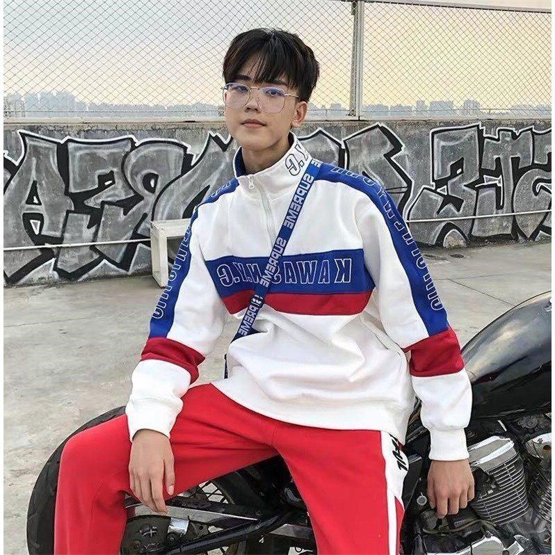 Stitched Sweater Men's Korean Plush Loose High Collar Coat
