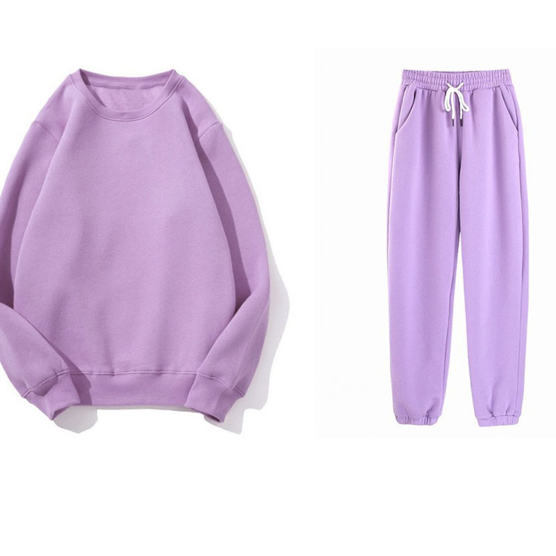 Round Neck Sweater And Velvet Loose Trousers Suit