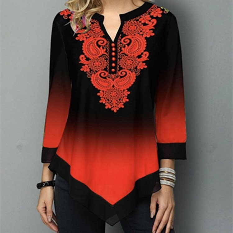 Fashion Round Collar Loose Type Gradual Change Blouse