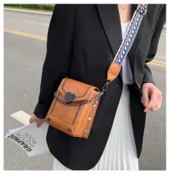 Single Shoulder Messenger Bag Pu Ladies Small Square Bag - Brown - View 1