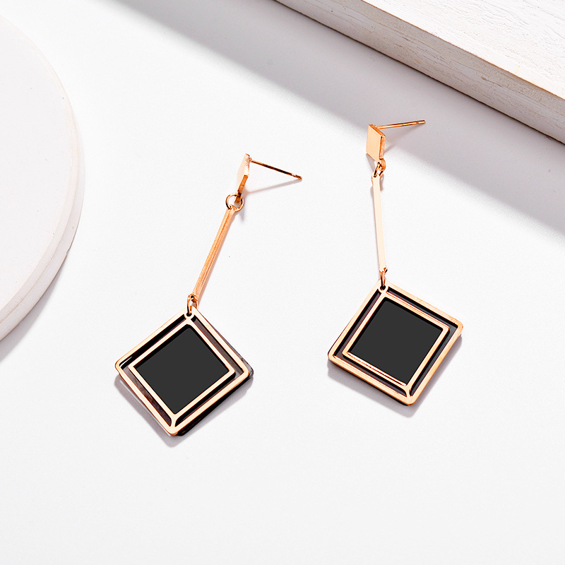 Double Shaped Long Titanium Steel Earrings