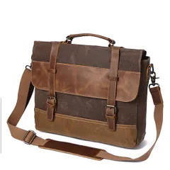 Fashion Men's Canvas Shoulder Messenger Bag Briefcase - Coffee - View 1