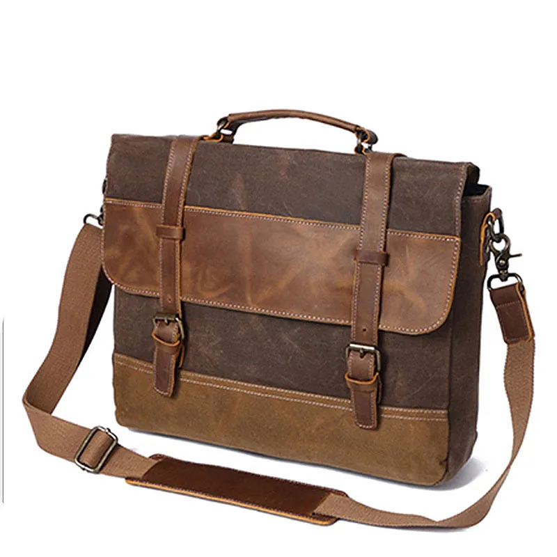 Fashion Men's Canvas Shoulder Messenger Bag Briefcase - Coffee