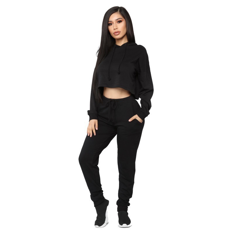 Two Piece Solid Open Navel Sportswear Set