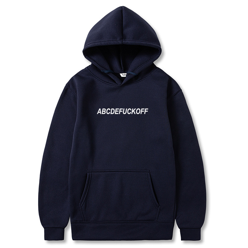 Letter ABCDEFUCKOFF Printed Long-sleeved Hooded Sweatshirt