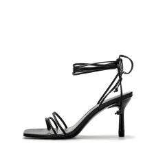 Small CK Fashion All-match European And American Style Stiletto Sandals Ladies Retro Straps - Black - View 1