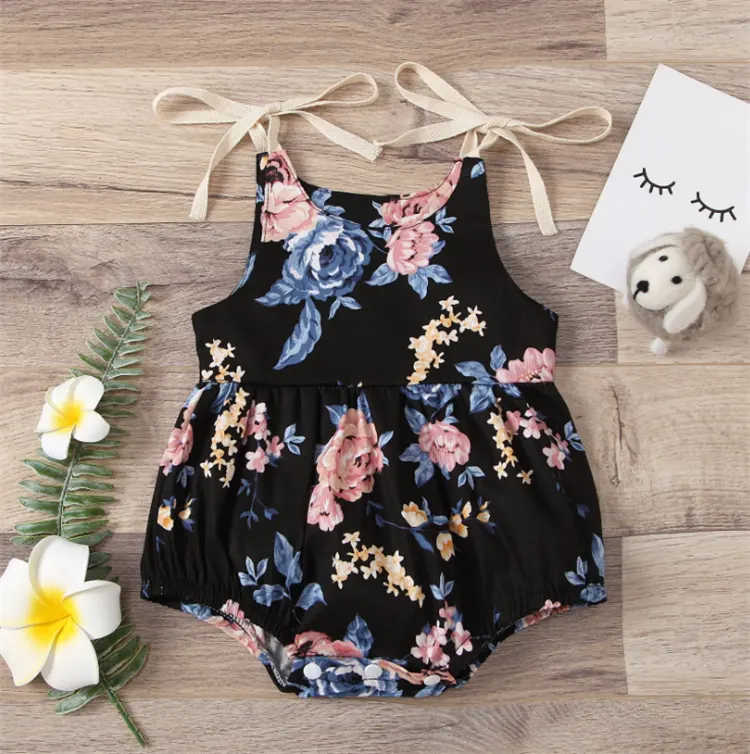 Two-Color Floral Sling Triangle Romper for Baby Girl
