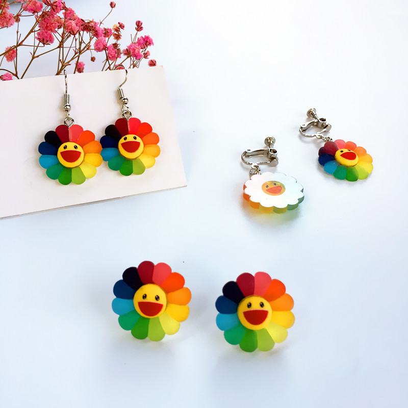 Summer Fresh Ins Girl Heart Super Fairy Colorful Sun Flower Earrings