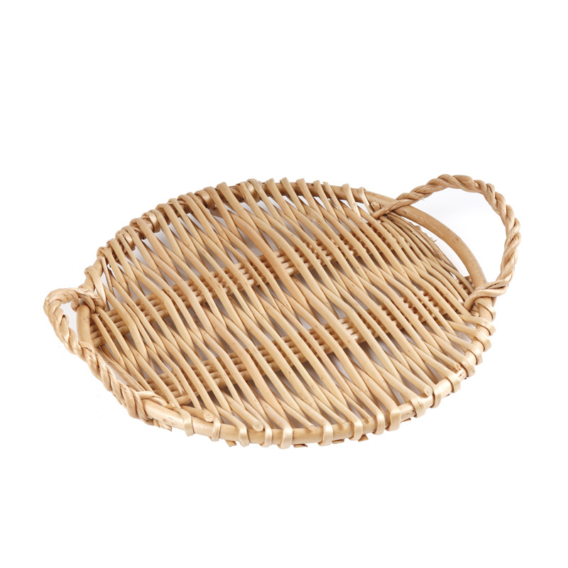 Hand - made Round  Rattan Fruit Plate With Two Ears | Yazijico™