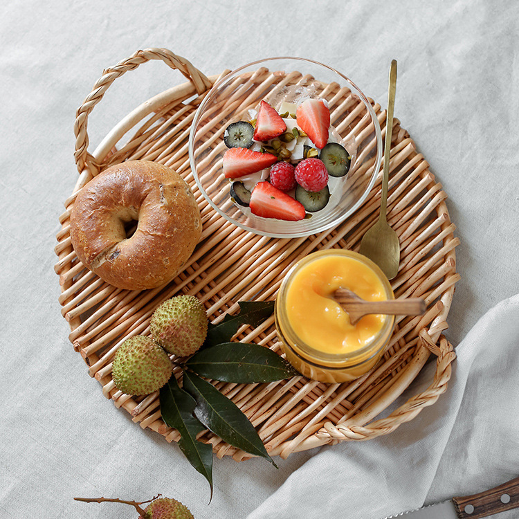 Hand - made Round  Rattan Fruit Plate With Two Ears | Yazijico™