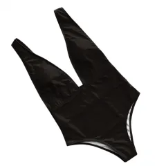 One-piece V-neck, Leak-back And High-waisted Sexy Ladies Swimsuit - Black - View 1
