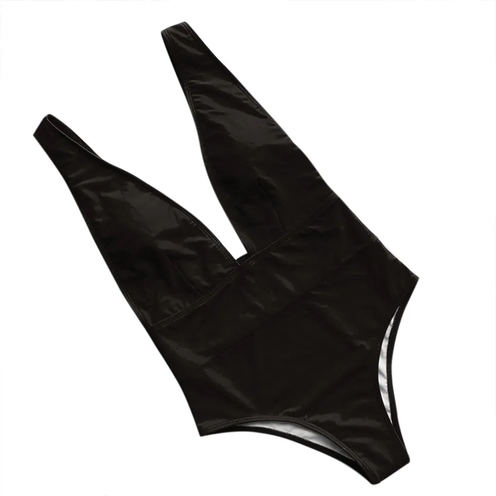 One-piece V-neck, Leak-back And High-waisted Sexy Ladies Swimsuit - Black