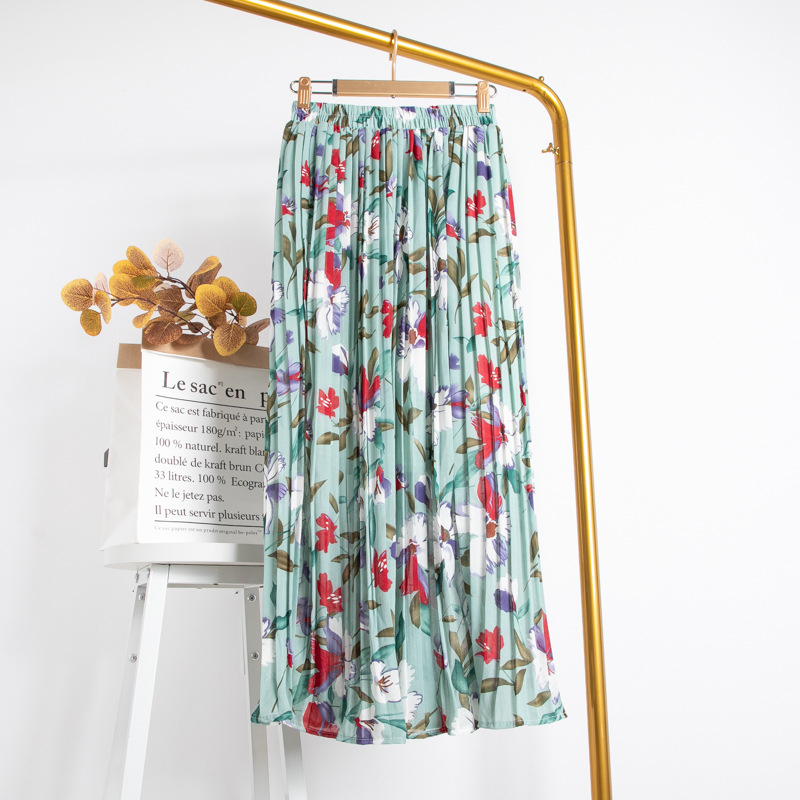 Mid-Length Chiffon Pleated Floral Skirt