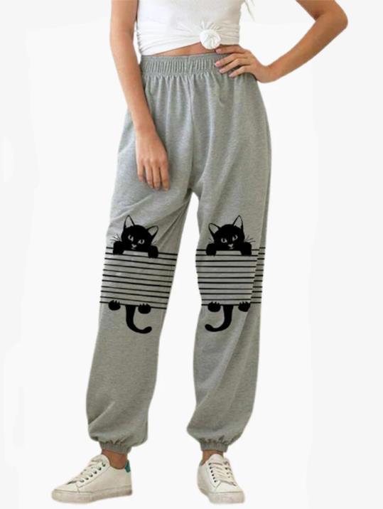 Printed Elasticated Feet Loose Slimming Sweatpants