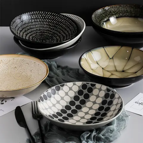 Creative Ceramic Dish Home Deep Straw Hat Bowl Hotel
