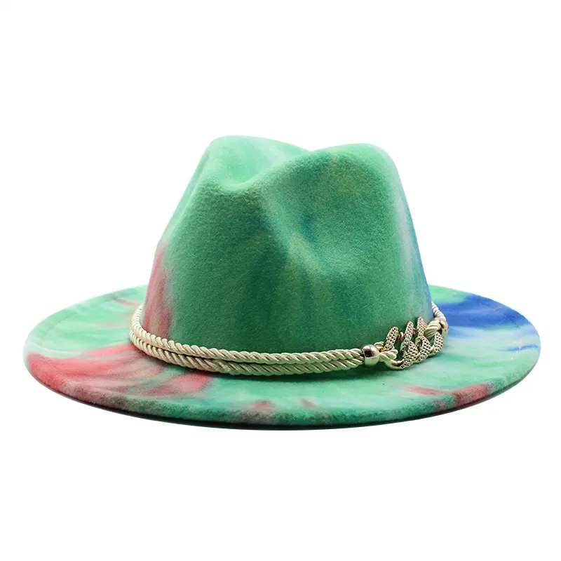Tie-Dye Pink Woolen Cloth Gift Fashion Flat Brim Jazz