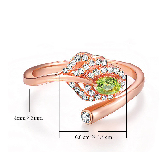 Natural Peridot Micro Inlay Rose Gold Peacock Feather Ring