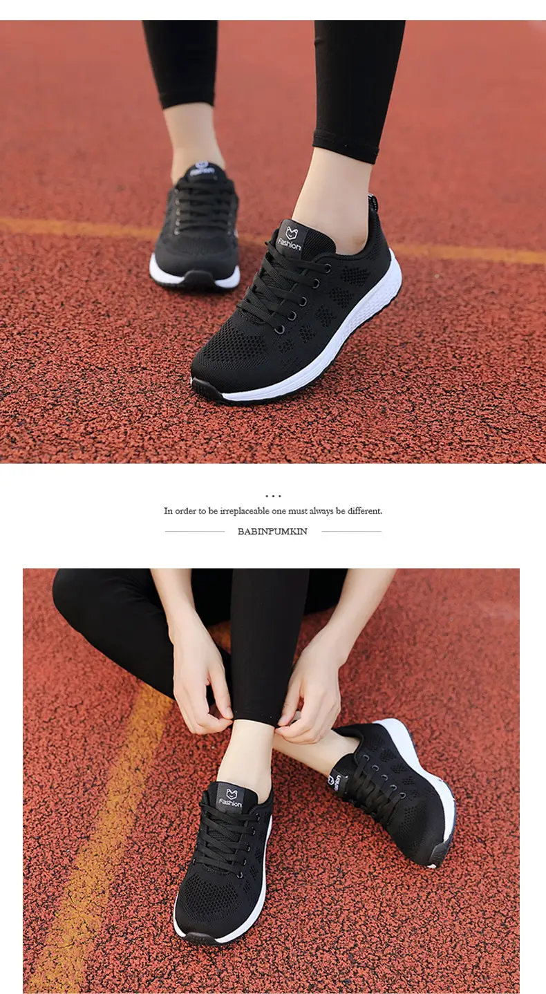 Summer Ladies Sports Breathable Mesh Casual Flat Bottom Light Running Korean Version Of All-match Black Travel Shoes