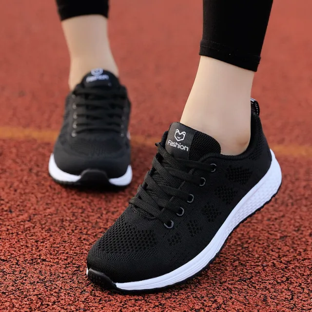 Summer Ladies Sports Breathable Mesh Casual Flat Bottom Light Running Korean Version Of All match Black Travel Shoes Black - Shop at LoveMi