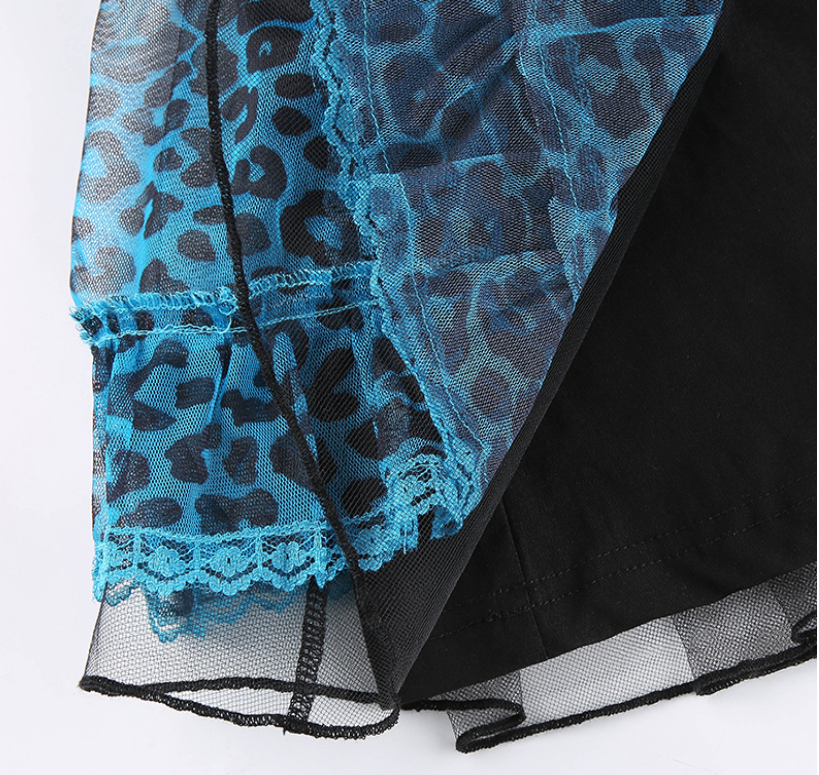 Title 8, Damen Leopard Spitzen Patchwork Rock mit Schlei...