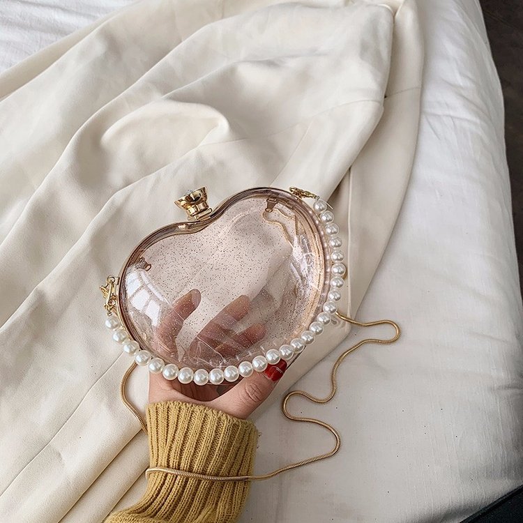 All-Match Transparent Summer Small Fresh Peach Heart Chain Messenger Bag
