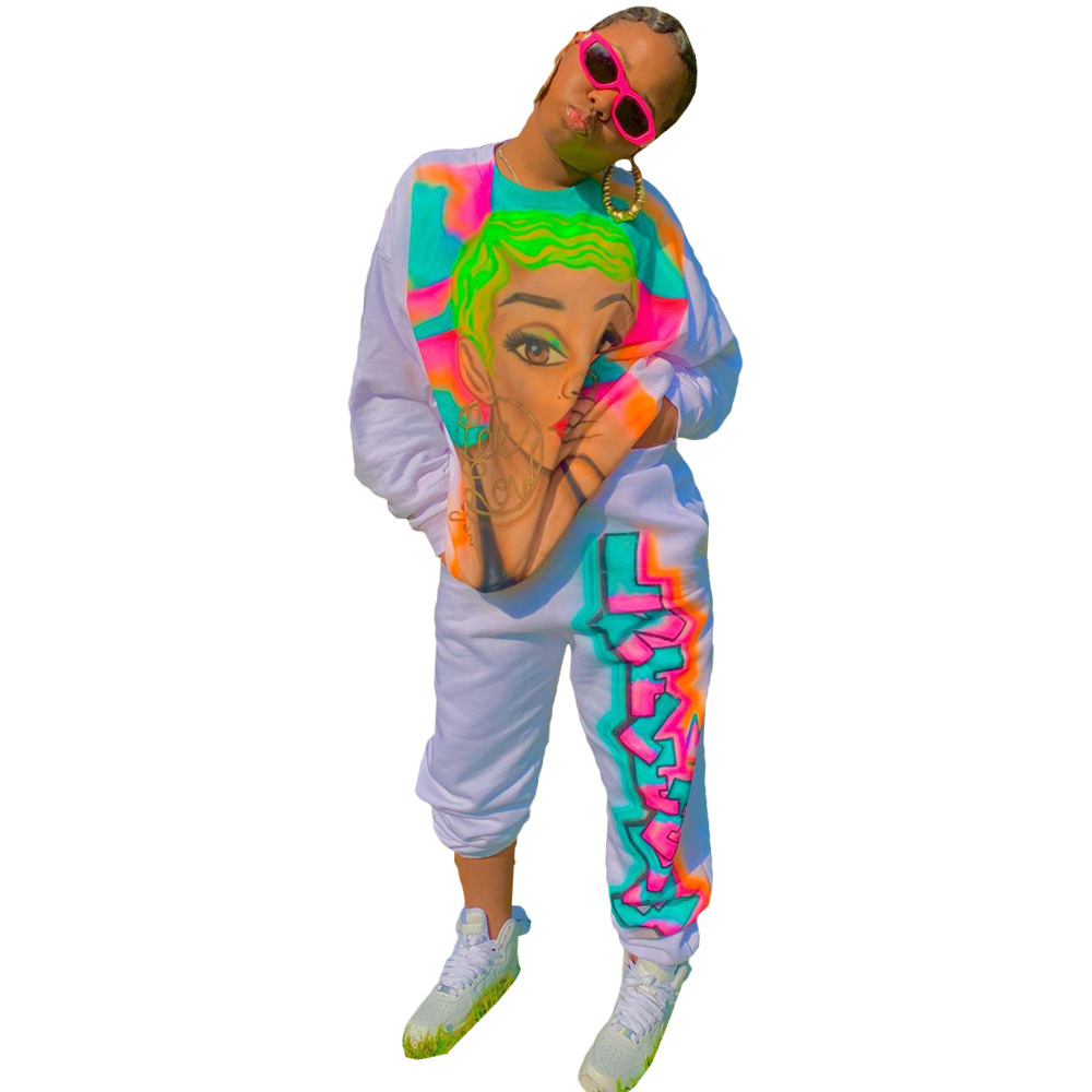 Ladies Autumn And Winter Printed Casual Sports Suit