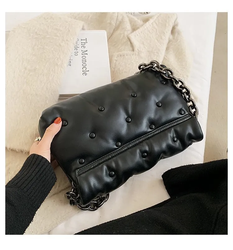 Korean Style Messenger Fashion Simple Single Shoulder Chain Small Square Bag - Black