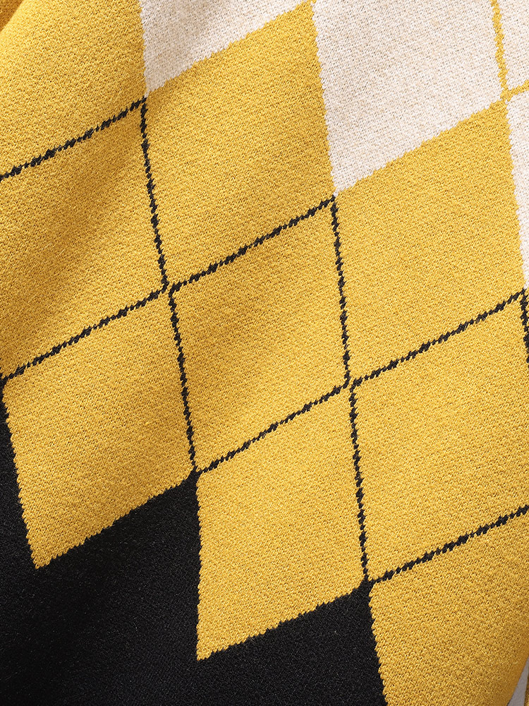 Turtleneck sweater mid-length skirt new women's plaid knitted bottoming dress female autumn and winter