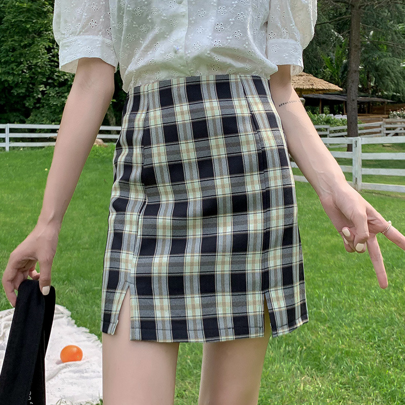 Korean Student Style Lined High Waist Split Hip Skirt