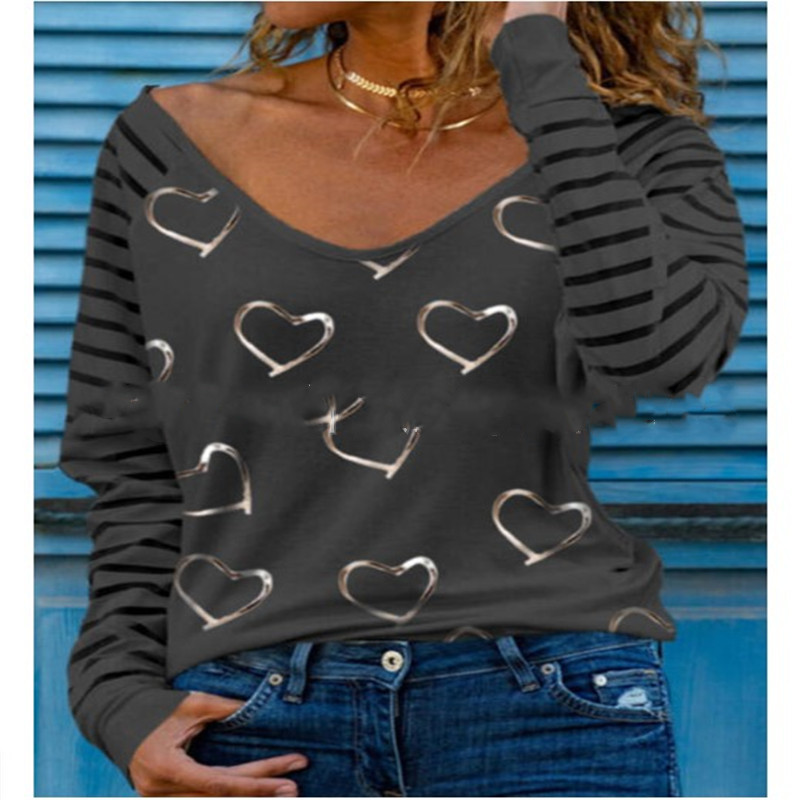 Title 3, Printed V-Neck Long Sleeve All-Match Bottoming ...