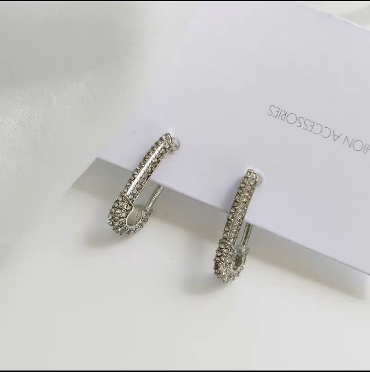 S925 Paper Clip Full Diamond Earrings Women