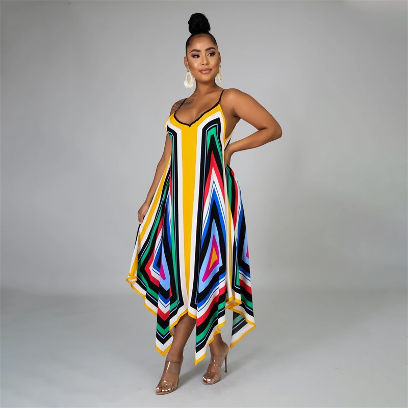 European And American Printed Sling Ladies Dress